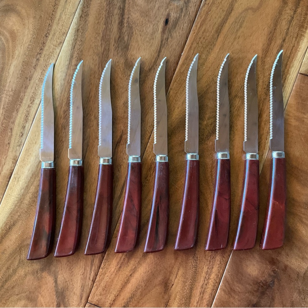 ✔️ Set Of 9 Vintage Quikut Stainless Steel Steak Knives